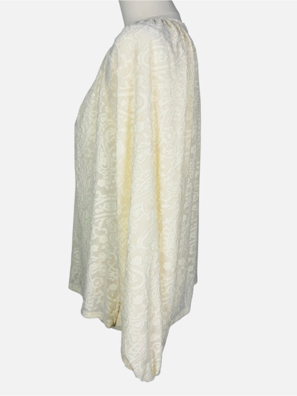 Vince Camuto Creamy Ivory Floral Jacquard Peasant Blouse Size M - Picture 5 of 8